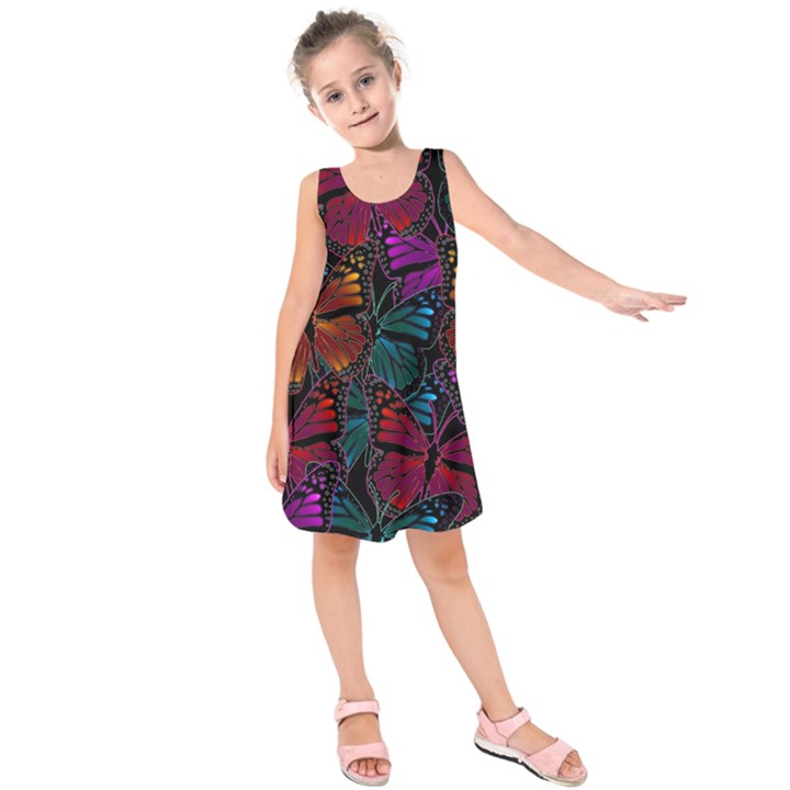 Colorful Monarch Butterfly Pattern Kids  Sleeveless Dress