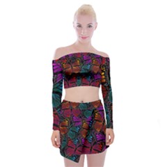 Colorful Monarch Butterfly Pattern Off Shoulder Top With Mini Skirt Set by SpinnyChairDesigns