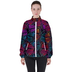 Colorful Monarch Butterfly Pattern Women s High Neck Windbreaker by SpinnyChairDesigns