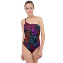 Colorful Monarch Butterfly Pattern Classic One Shoulder Swimsuit by SpinnyChairDesigns