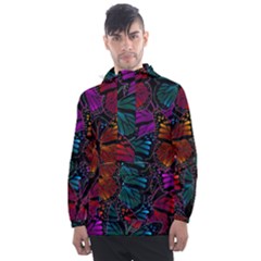 Colorful Monarch Butterfly Pattern Men s Front Pocket Pullover Windbreaker by SpinnyChairDesigns