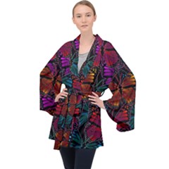 Colorful Monarch Butterfly Pattern Long Sleeve Velvet Kimono  by SpinnyChairDesigns