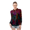 Colorful Monarch Butterfly Pattern Long Sleeve Chiffon Shirt View1