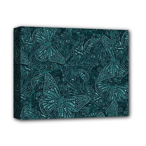 Dark Teal Butterfly Pattern Deluxe Canvas 14  X 11  (stretched) by SpinnyChairDesigns