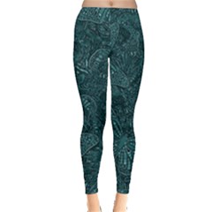 Dark Teal Butterfly Pattern Leggings  by SpinnyChairDesigns