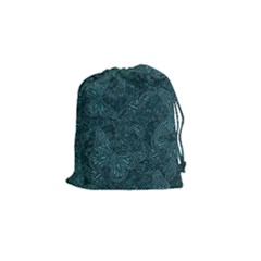 Dark Teal Butterfly Pattern Drawstring Pouch (small) by SpinnyChairDesigns