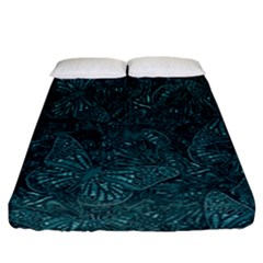 Dark Teal Butterfly Pattern Fitted Sheet (california King Size) by SpinnyChairDesigns