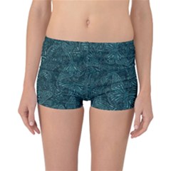 Dark Teal Butterfly Pattern Reversible Boyleg Bikini Bottoms by SpinnyChairDesigns