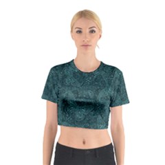 Dark Teal Butterfly Pattern Cotton Crop Top by SpinnyChairDesigns