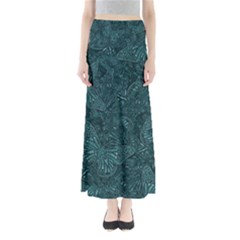 Dark Teal Butterfly Pattern Full Length Maxi Skirt by SpinnyChairDesigns