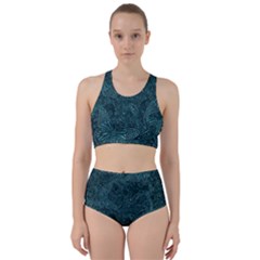 Dark Teal Butterfly Pattern Racer Back Bikini Set by SpinnyChairDesigns