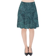 Dark Teal Butterfly Pattern Velvet High Waist Skirt by SpinnyChairDesigns