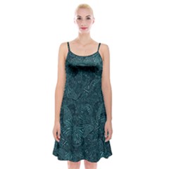 Dark Teal Butterfly Pattern Spaghetti Strap Velvet Dress by SpinnyChairDesigns