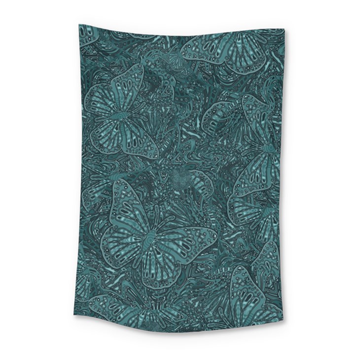 Dark Teal Butterfly Pattern Small Tapestry