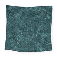 Dark Teal Butterfly Pattern Square Tapestry (large) by SpinnyChairDesigns