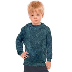 Dark Teal Butterfly Pattern Kids  Hooded Pullover by SpinnyChairDesigns