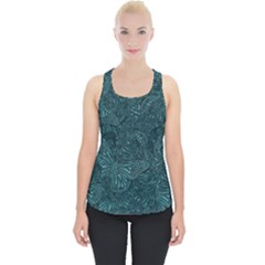 Dark Teal Butterfly Pattern Piece Up Tank Top by SpinnyChairDesigns