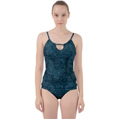 Dark Teal Butterfly Pattern Cut Out Top Tankini Set by SpinnyChairDesigns