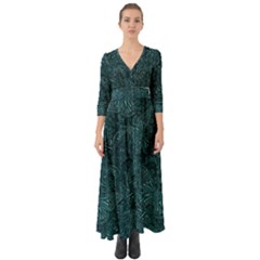 Dark Teal Butterfly Pattern Button Up Boho Maxi Dress by SpinnyChairDesigns