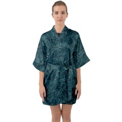 Dark Teal Butterfly Pattern Half Sleeve Satin Kimono  by SpinnyChairDesigns