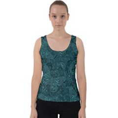 Dark Teal Butterfly Pattern Velvet Tank Top by SpinnyChairDesigns