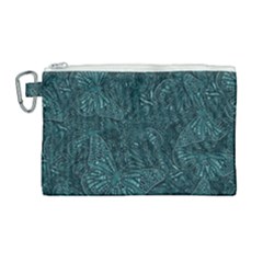 Dark Teal Butterfly Pattern Canvas Cosmetic Bag (large) by SpinnyChairDesigns