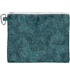 Dark Teal Butterfly Pattern Canvas Cosmetic Bag (xxxl) by SpinnyChairDesigns