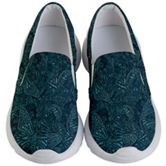 Dark Teal Butterfly Pattern Kids Lightweight Slip Ons