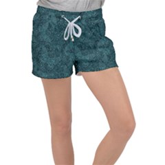 Dark Teal Butterfly Pattern Velour Lounge Shorts by SpinnyChairDesigns