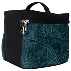 Dark Teal Butterfly Pattern Make Up Travel Bag (big) by SpinnyChairDesigns