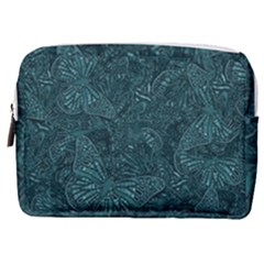 Dark Teal Butterfly Pattern Make Up Pouch (medium) by SpinnyChairDesigns