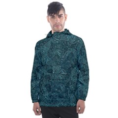 Dark Teal Butterfly Pattern Men s Front Pocket Pullover Windbreaker by SpinnyChairDesigns