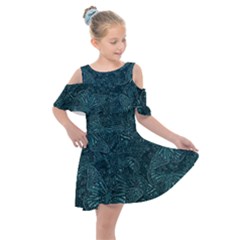 Dark Teal Butterfly Pattern Kids  Shoulder Cutout Chiffon Dress by SpinnyChairDesigns