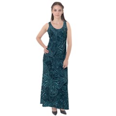 Dark Teal Butterfly Pattern Sleeveless Velour Maxi Dress by SpinnyChairDesigns