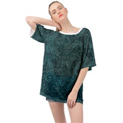 Dark Teal Butterfly Pattern Oversized Chiffon Top by SpinnyChairDesigns