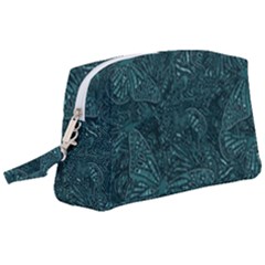 Dark Teal Butterfly Pattern Wristlet Pouch Bag (large) by SpinnyChairDesigns