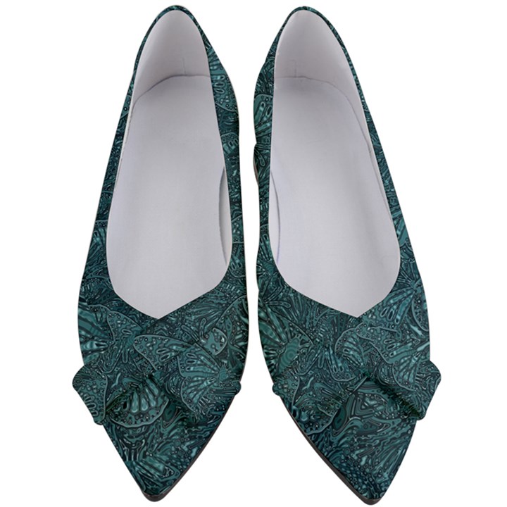 Dark Teal Butterfly Pattern Women s Bow Heels