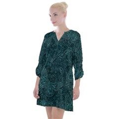 Dark Teal Butterfly Pattern Open Neck Shift Dress by SpinnyChairDesigns