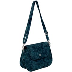 Dark Teal Butterfly Pattern Saddle Handbag by SpinnyChairDesigns