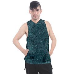 Dark Teal Butterfly Pattern Men s Sleeveless Hoodie by SpinnyChairDesigns