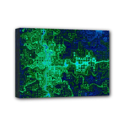 Abstract Green And Blue Techno Pattern Mini Canvas 7  X 5  (stretched) by SpinnyChairDesigns