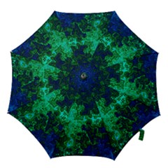 Abstract Green And Blue Techno Pattern Hook Handle Umbrellas (small) by SpinnyChairDesigns