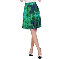 Abstract Green And Blue Techno Pattern A-line Skirt