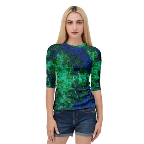 Abstract Green And Blue Techno Pattern Quarter Sleeve Raglan Tee by SpinnyChairDesigns