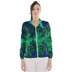 Abstract Green And Blue Techno Pattern Women s Windbreaker by SpinnyChairDesigns