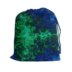 Abstract Green And Blue Techno Pattern Drawstring Pouch (2xl) by SpinnyChairDesigns