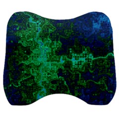 Abstract Green And Blue Techno Pattern Velour Head Support Cushion by SpinnyChairDesigns