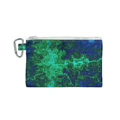 Abstract Green And Blue Techno Pattern Canvas Cosmetic Bag (small) by SpinnyChairDesigns