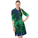 Abstract Green and Blue Techno Pattern Long Sleeve Mini Shirt Dress View1