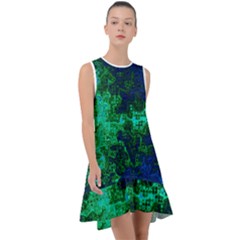 Abstract Green And Blue Techno Pattern Frill Swing Dress by SpinnyChairDesigns